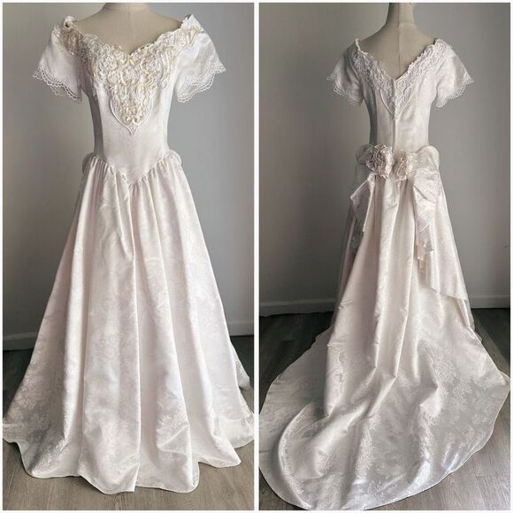 VTG Jessica McClintock Bridal Off the Shoulders Princess Ball Gown Prom Wedding - Picture 4 of 5